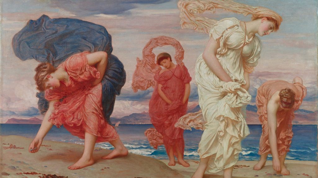 Picture of Greek Girls Picking up Pebbles by the Sea by Frederick Lord Leighton 1871