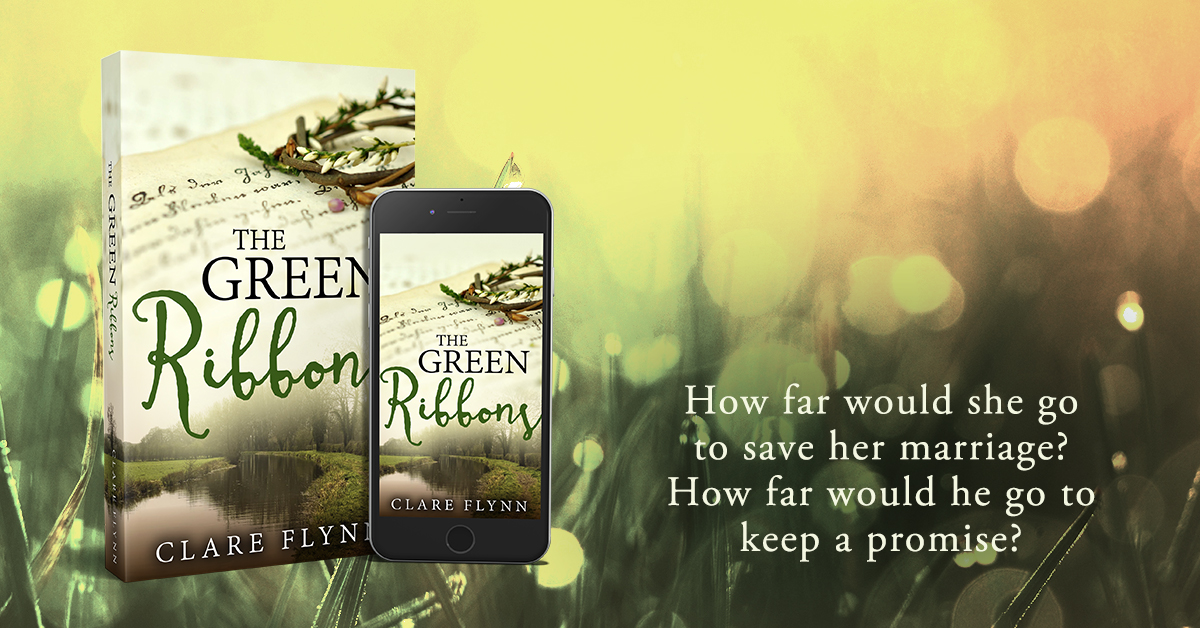 Image of the front cover of the novel 'The Green Ribbons' by Clare Flynn